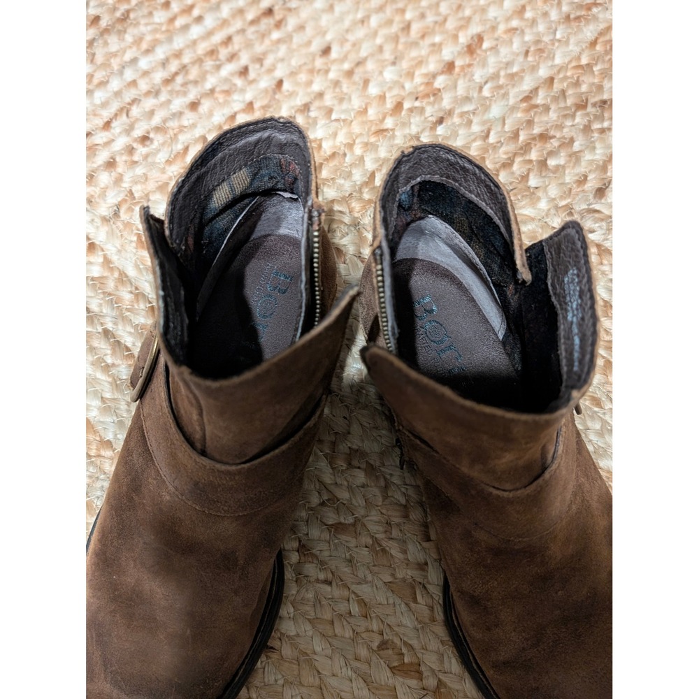 Born Suede Leather Ankle Boots Brown Buckle Harness Booties Womens 7.5 M - Picture 6 of 10